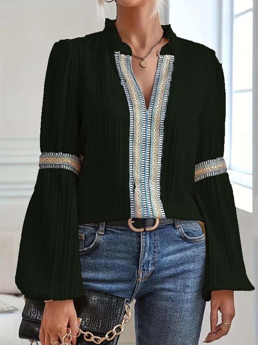 Bluse mit Zierborte | Ballonärmel | Strukturierter Stoff