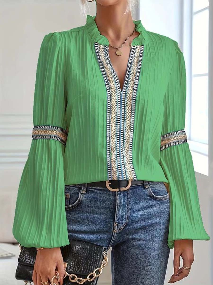 Bluse mit Zierborte | Ballonärmel | Strukturierter Stoff