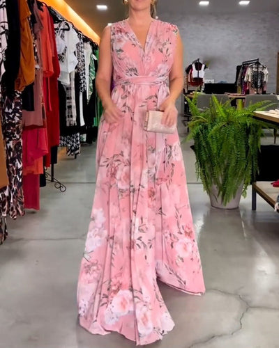 Venesa™ - Elegantes ärmelloses V-Ausschnitt Blumenmuster-Kleid