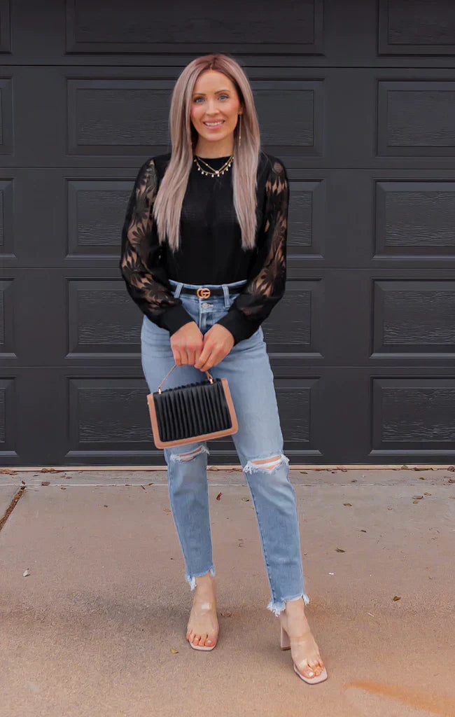 Pullover mit Blumenärmeln | Strukturstrick | Femininer Look