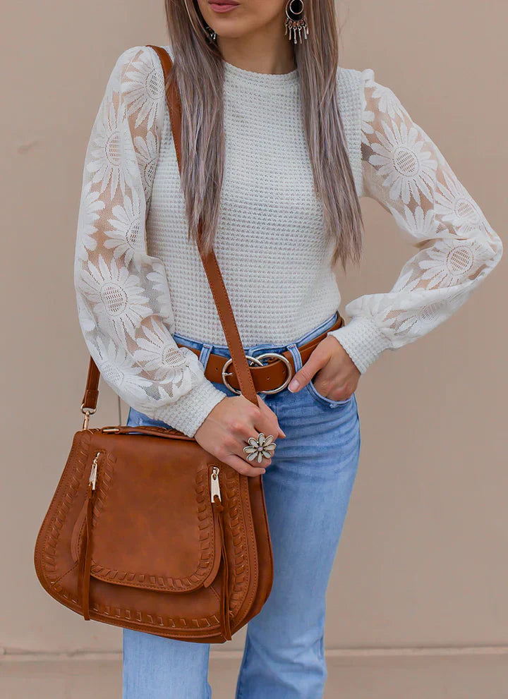 Pullover mit Blumenärmeln | Strukturstrick | Femininer Look