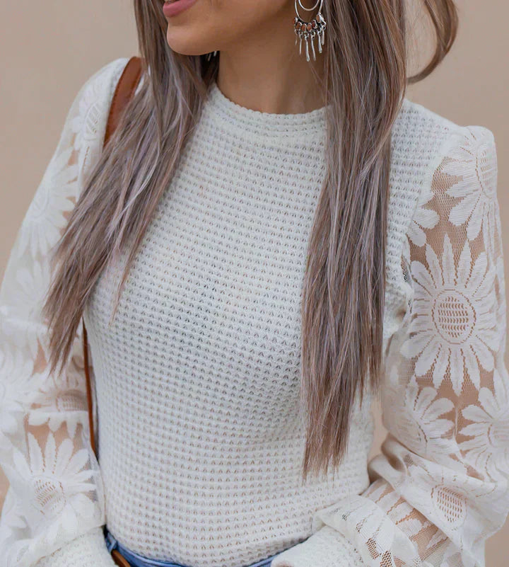 Pullover mit Blumenärmeln | Strukturstrick | Femininer Look