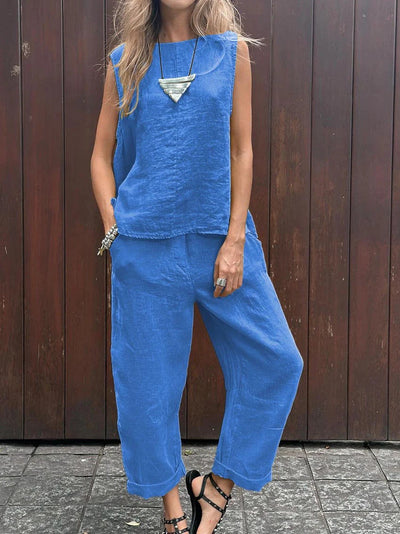 Sheila™ - Lässiges einfarbiges ärmelloses Top & Hose Zweiteiliges Set
