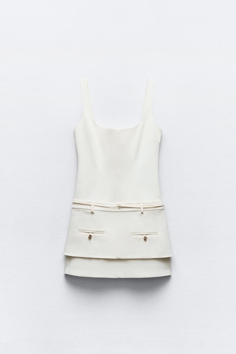 Mini-Kleid mit Layering-Effekt | Quadratischer Ausschnitt | Elegante Details