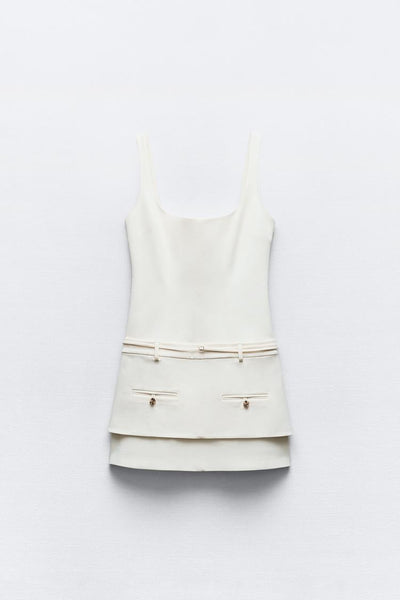 Mini-Kleid mit Layering-Effekt | Quadratischer Ausschnitt | Elegante Details