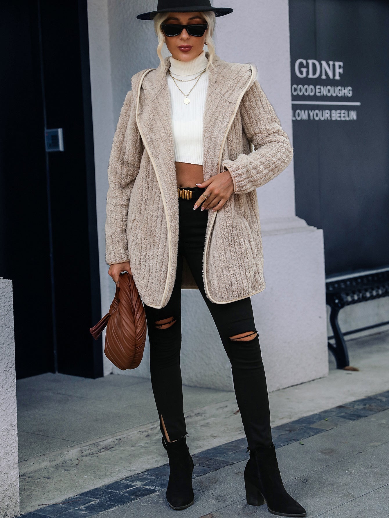 Teddy Kurzer Plüschmantel mit Kapuze