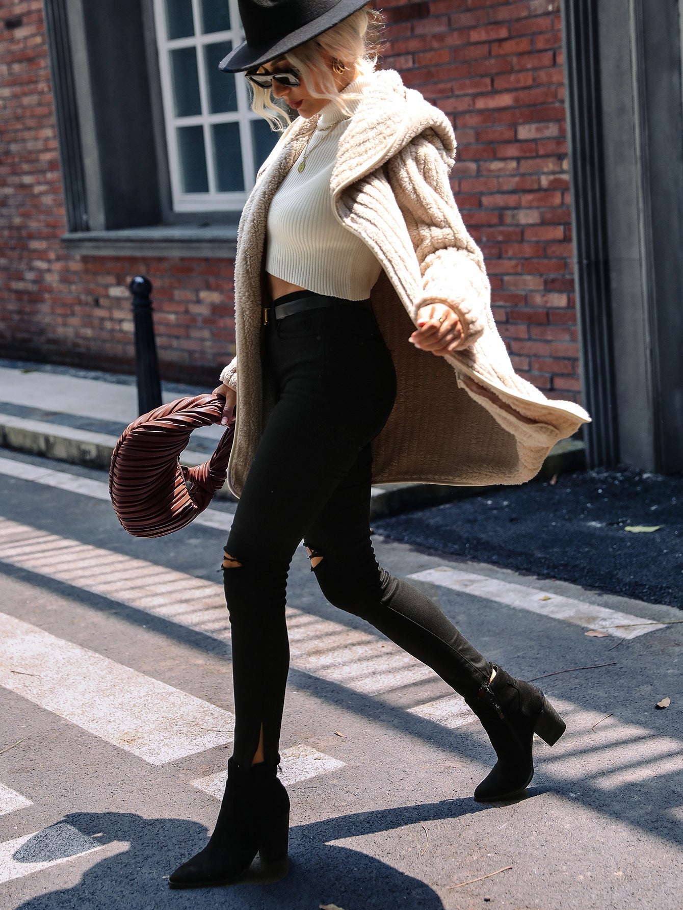 Teddy Kurzer Plüschmantel mit Kapuze