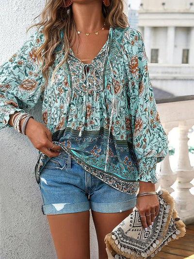 Boho-Bluse mit Schnürdetail | Weite Ärmel | Femininer Stil