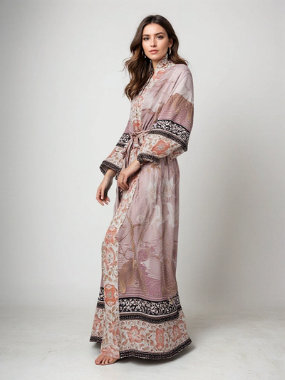 Damen Kimono Kleid mit Blumenmuster und Gürtel