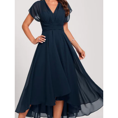 Formelles Damen-Midikleid mit V‑Ausschnitt und ausgestelltem Rock