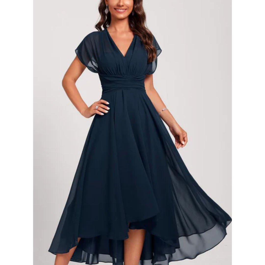Formelles Damen-Midikleid mit V‑Ausschnitt und ausgestelltem Rock