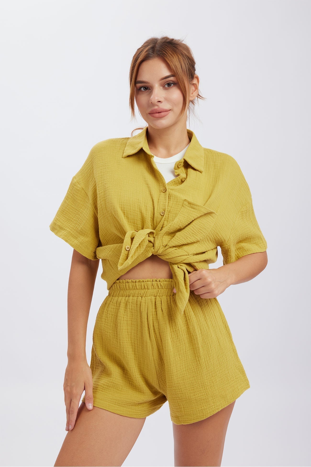 Zweiteiler mit Knoten-Detail | Kurzarm-Hemd & Shorts | Lässiger Stil