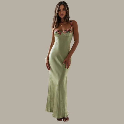 Delfi | Besticktes Damen-Maxikleid mit Seitenschlitz