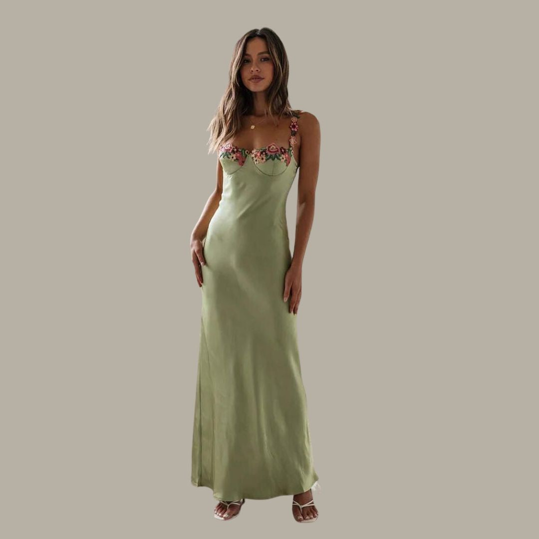 Delfi | Besticktes Damen-Maxikleid mit Seitenschlitz