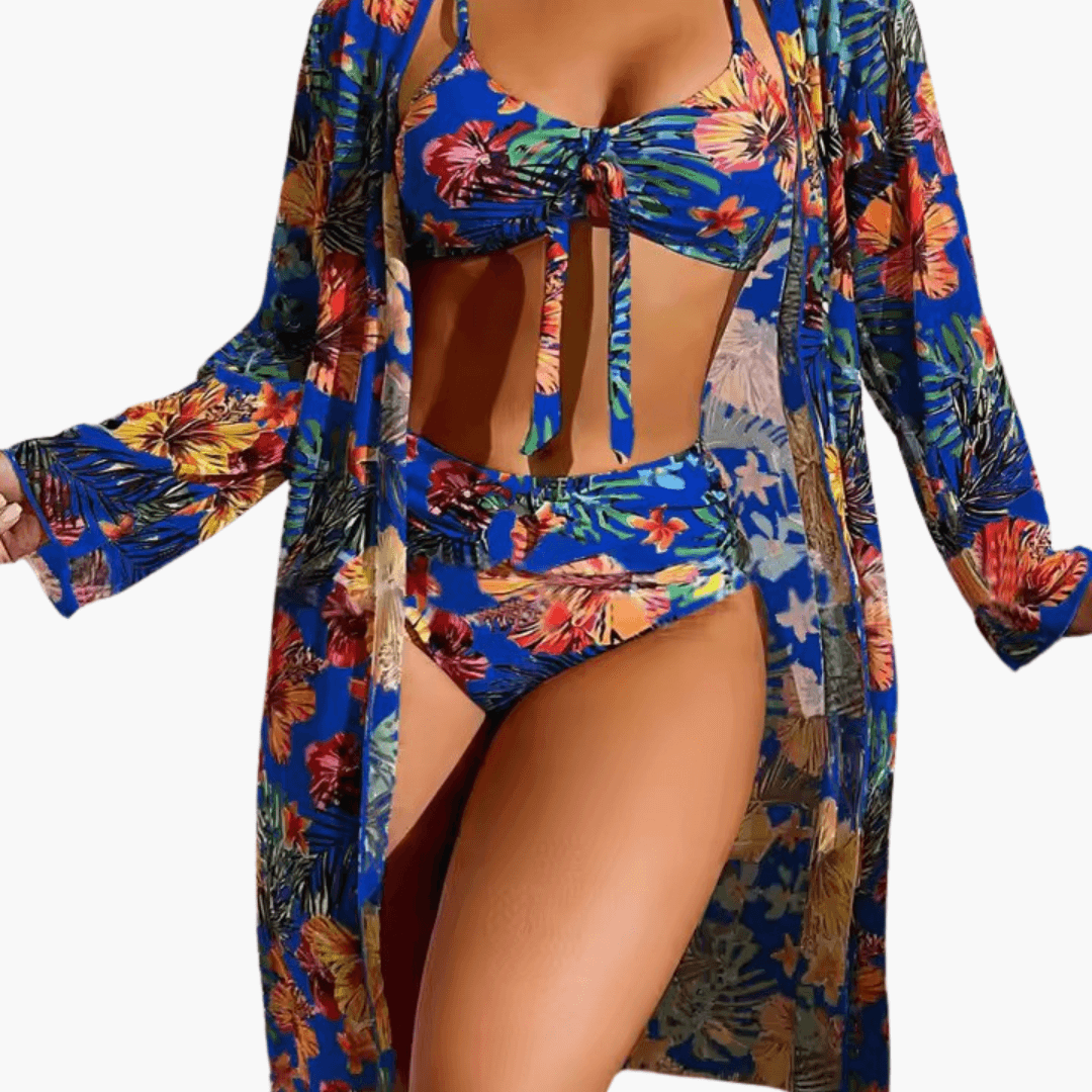 Bikini-Set mit Blumenmuster für Damen – inkl. Cover-Up