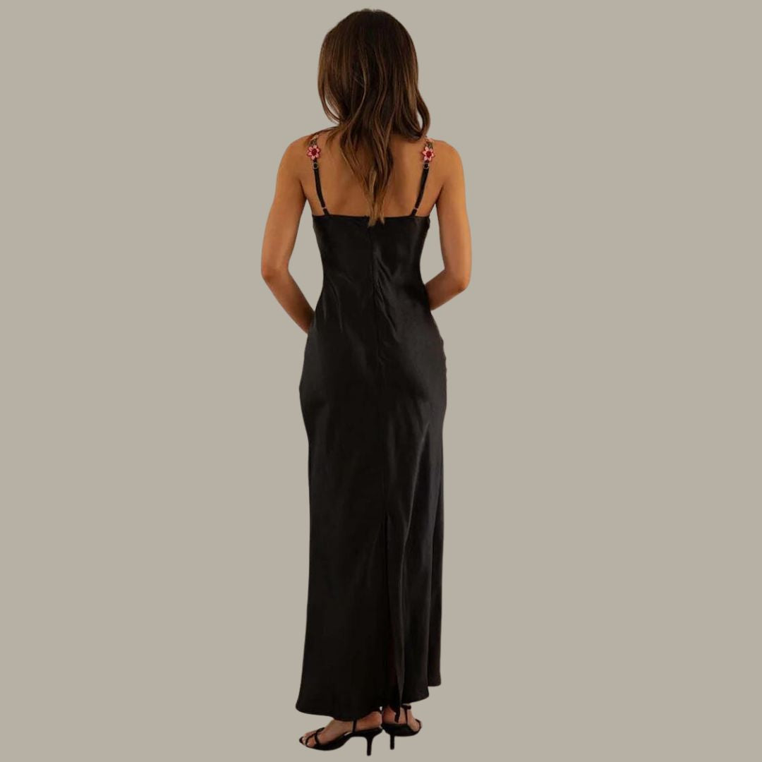 Delfi | Besticktes Damen-Maxikleid mit Seitenschlitz