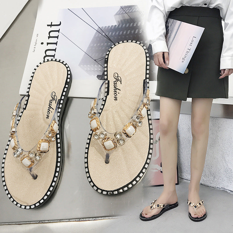 Damen Elegante Zehentrenner mit funkelnden Verzierungen Fudus