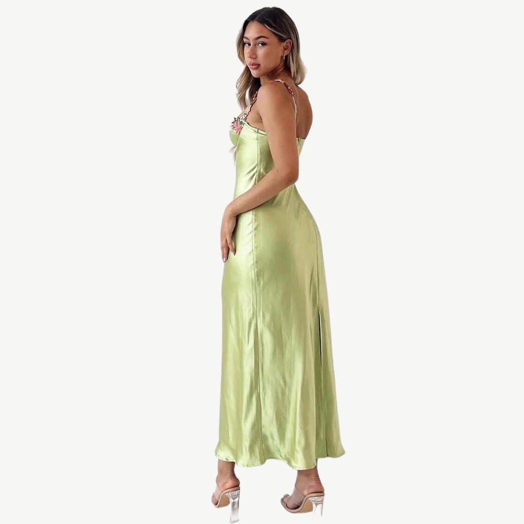 Delfi | Besticktes Damen-Maxikleid mit Seitenschlitz