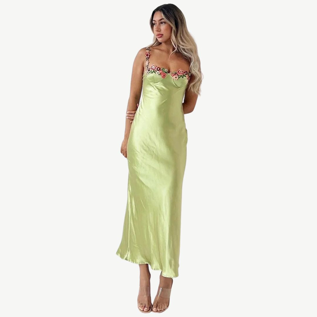 Delfi | Besticktes Damen-Maxikleid mit Seitenschlitz