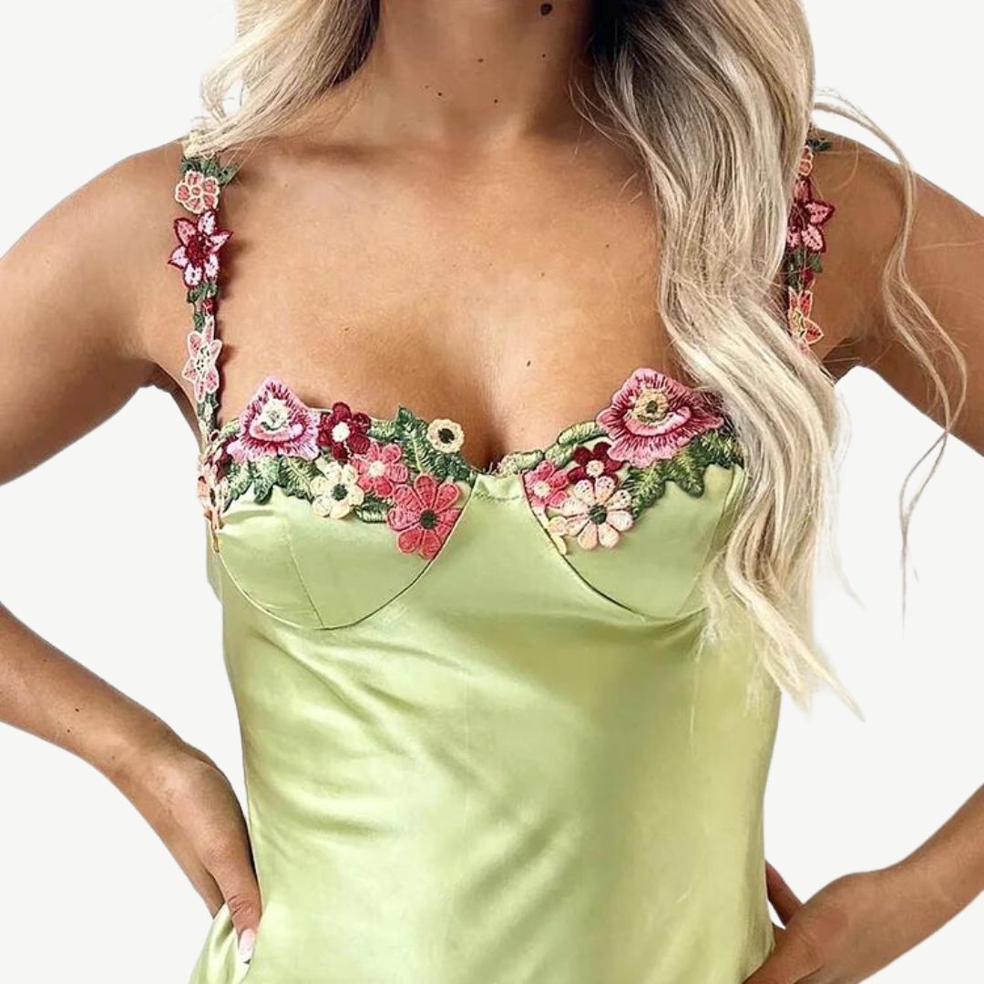 Delfi | Besticktes Damen-Maxikleid mit Seitenschlitz