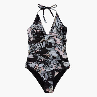 Damen Einteiler Badeanzug mit Raffung – Halter Neck