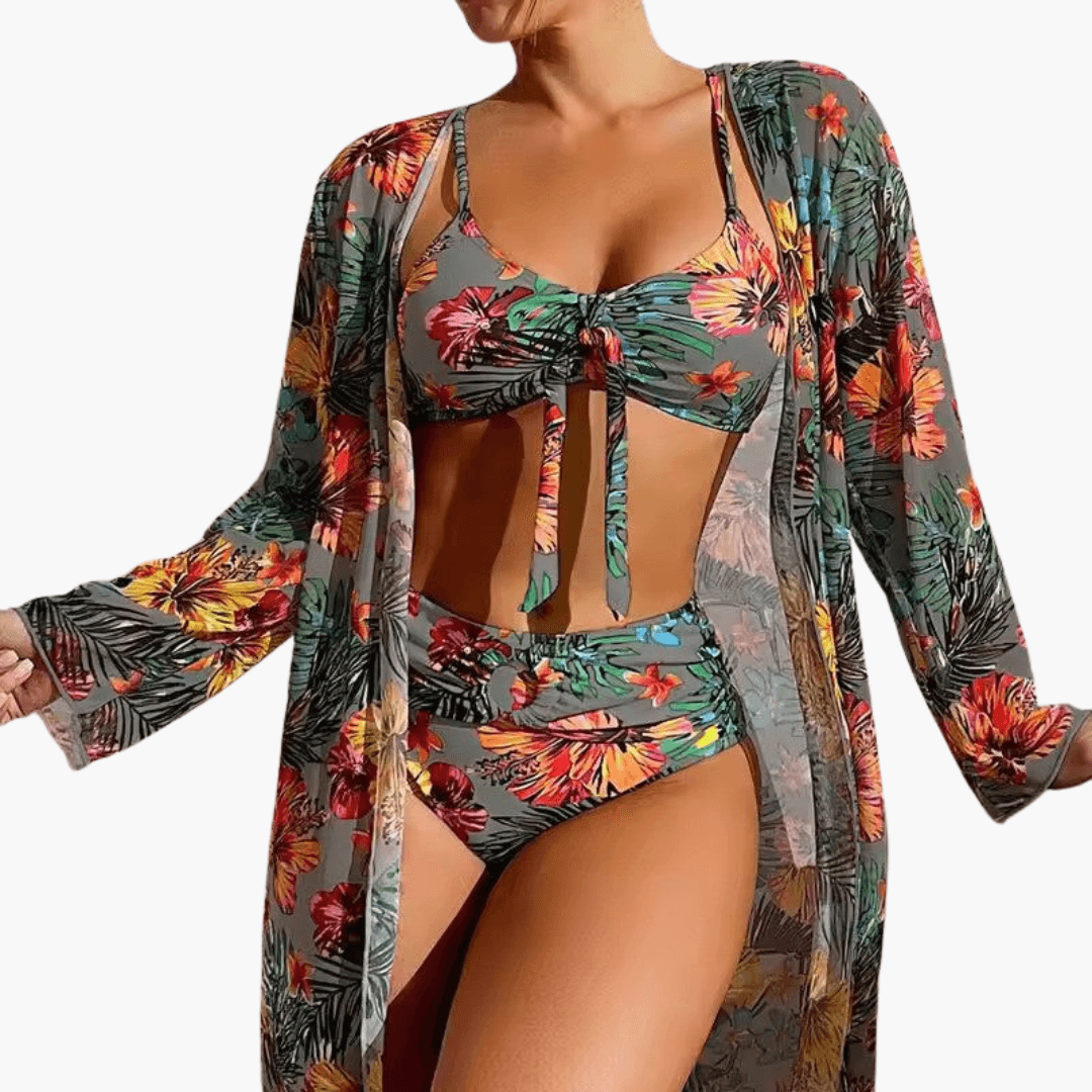 Bikini-Set mit Blumenmuster für Damen – inkl. Cover-Up