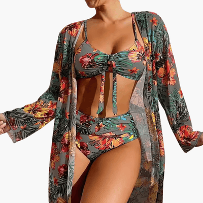 Bikini-Set mit Blumenmuster für Damen – inkl. Cover-Up