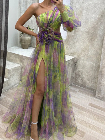 Maxi-Kleid Rosea Asymmetrischer Blumendruck