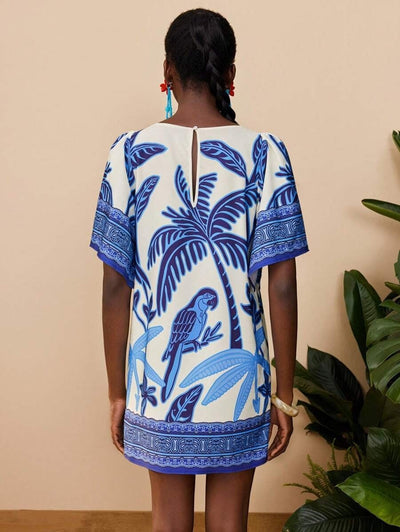 Lyra | Bedrucktes Kurzes Kleid mit Rundhalsausschnitt