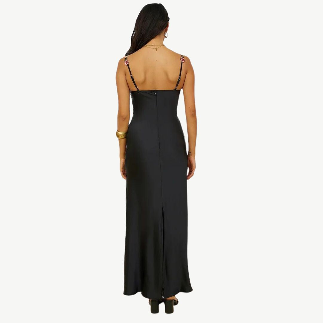 Delfi | Besticktes Damen-Maxikleid mit Seitenschlitz