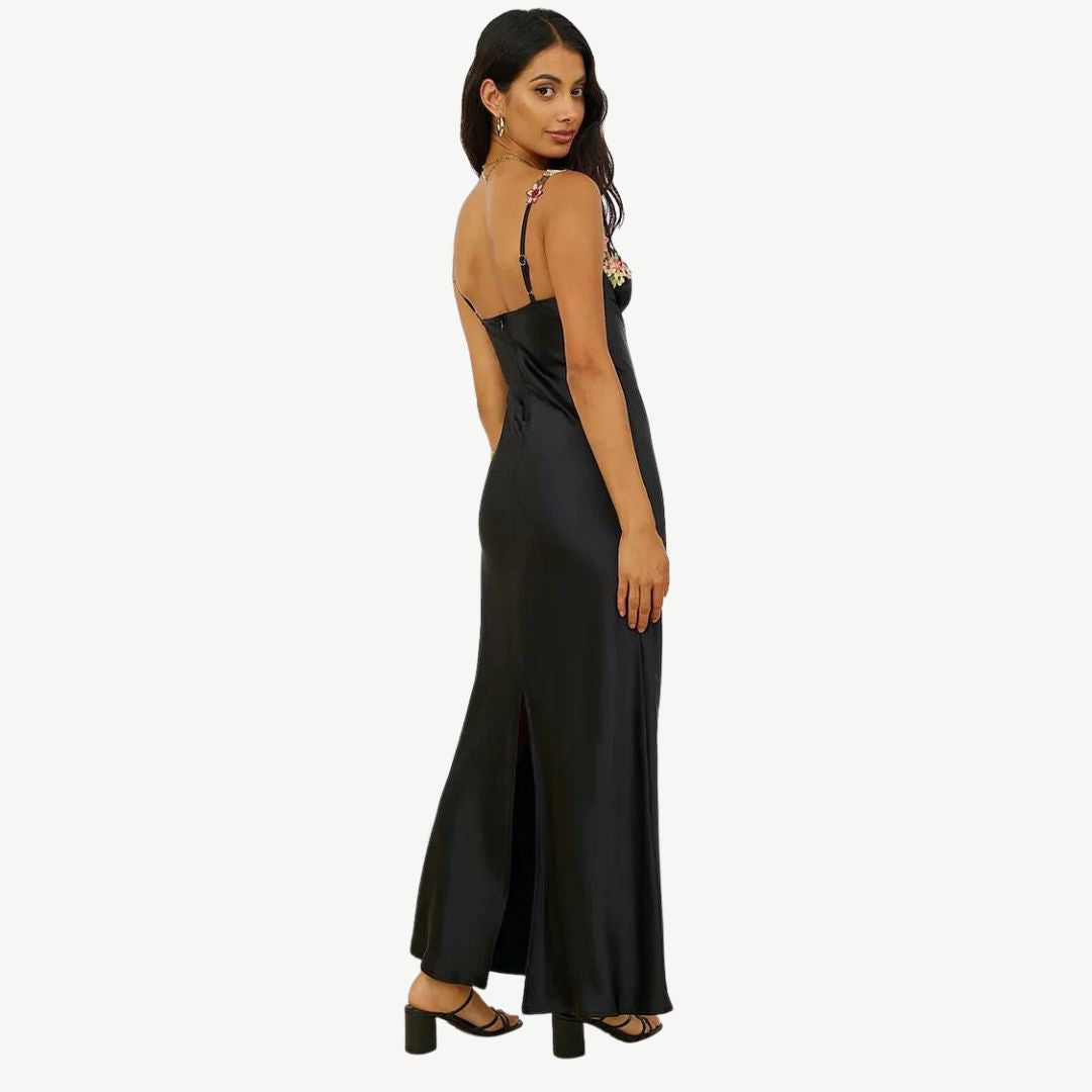 Delfi | Besticktes Damen-Maxikleid mit Seitenschlitz