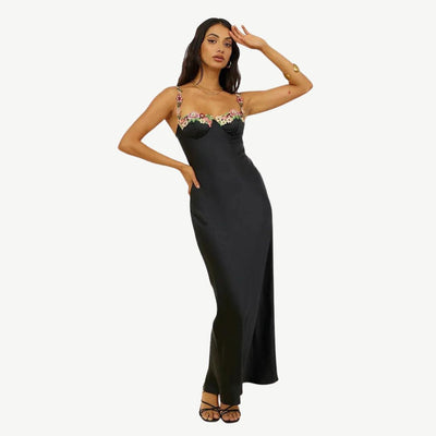 Delfi | Besticktes Damen-Maxikleid mit Seitenschlitz