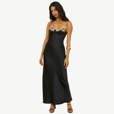 Delfi | Besticktes Damen-Maxikleid mit Seitenschlitz