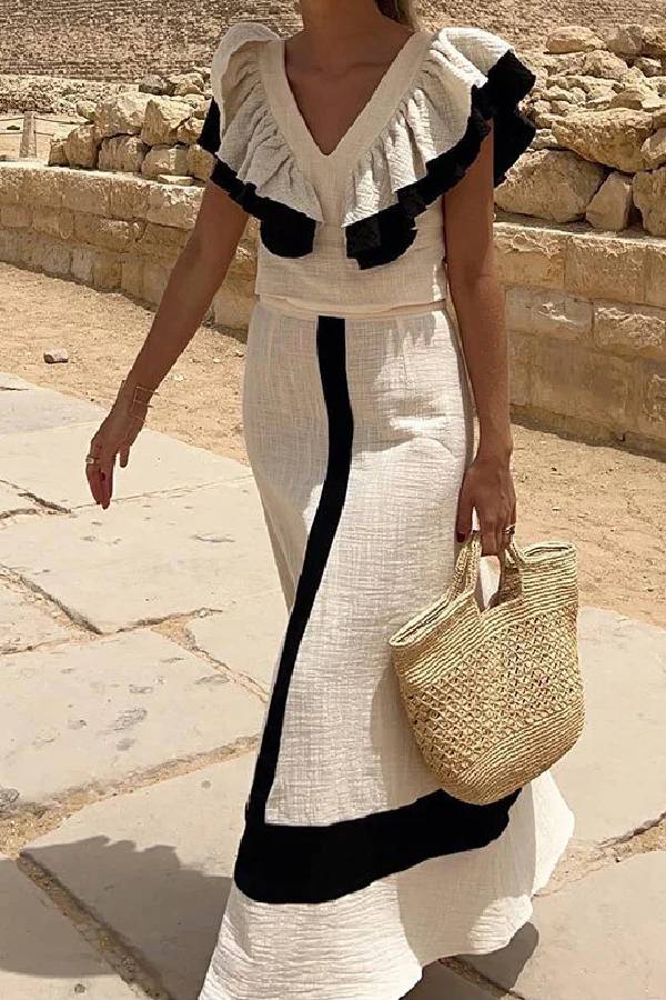 Lara™ | Mode Bunte V-Ausschnitt plissiert Lotusblatt Urlaub zweiteiliges Set