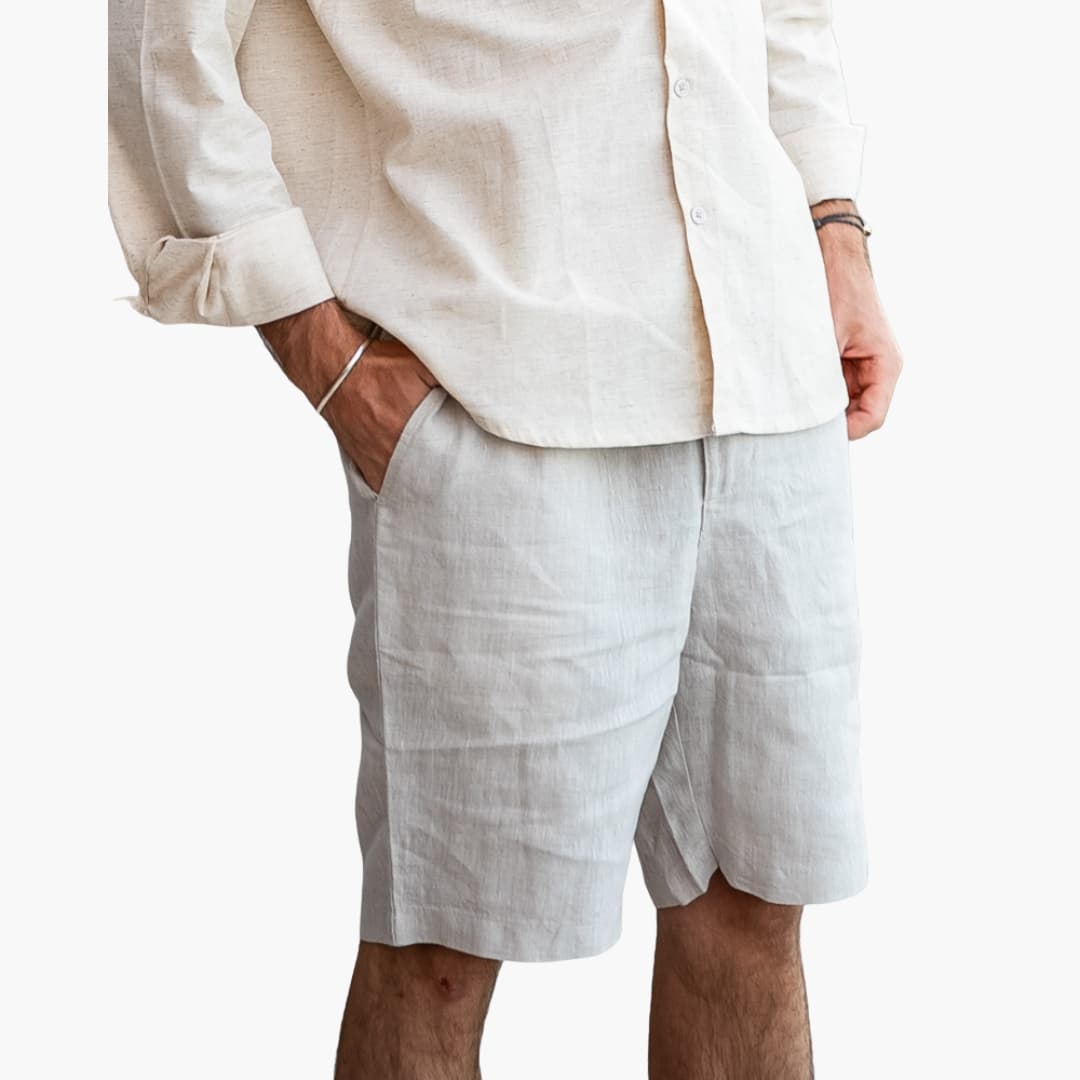 Herren Leinen Shorts mit Kordelzug und Seitentaschen