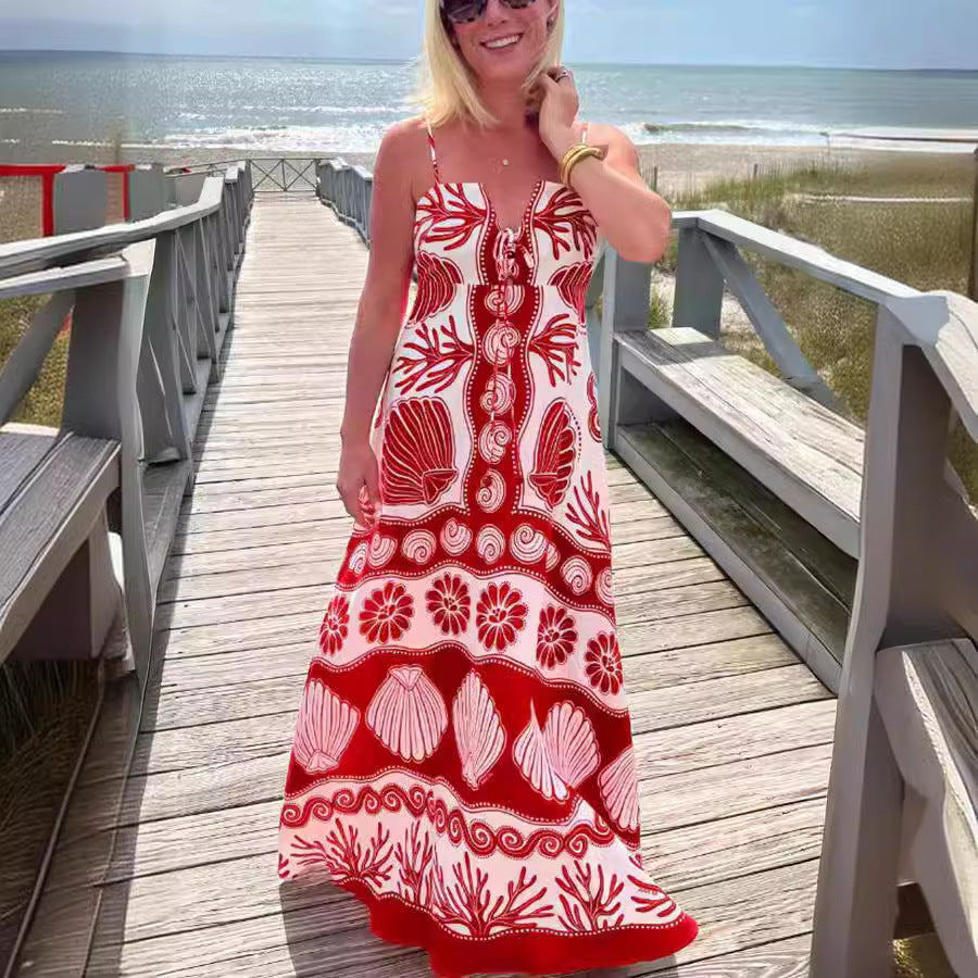 Strandkleid mit Spaghettiträgern | Muschel-Print | Maritimer Sommerstil