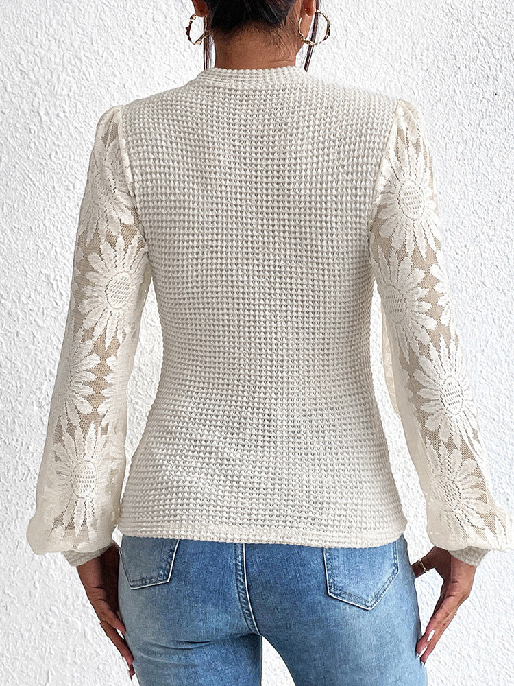 Spitzen-Top mit Strickmuster | Florale Ärmel | Elegante Leichtigkeit