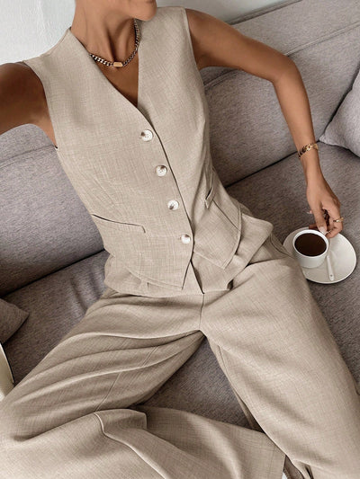 Zweiteiliges Set mit Weste & weiter Hose – Modern, Luftig & Smart