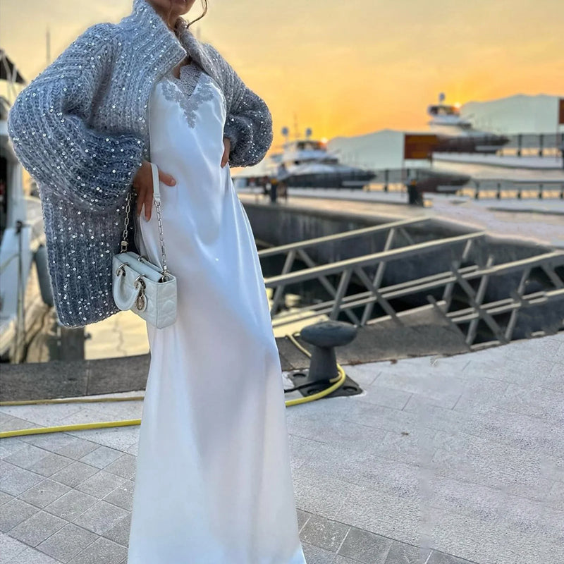 Oversize-Strickjacke | Glanz-Effekt | Eleganter Komfort