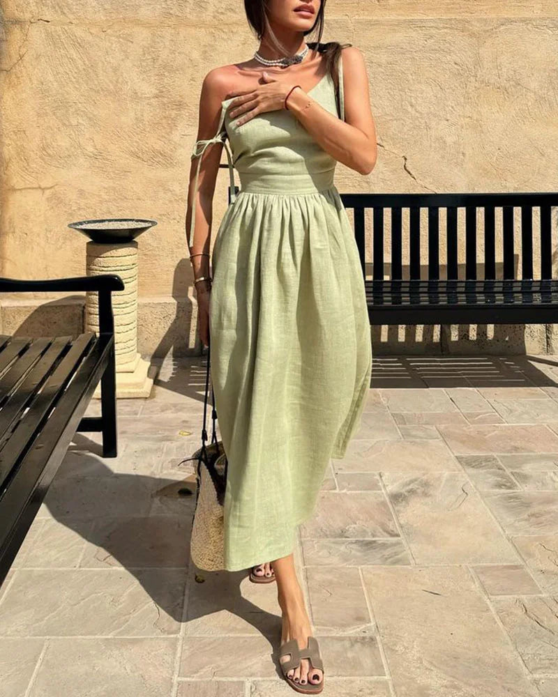 Maxikleid mit Spaghettiträgern | A-Linie | Sommerlicher Leinenlook