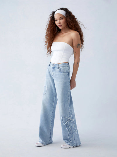 Weite Jeans mit Schleifendetail | High-Waist | Trendiger Look