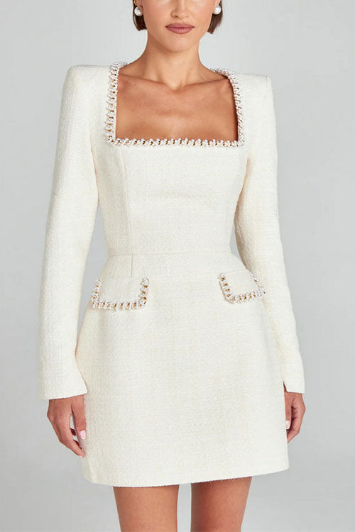 Lucilyn - Festliches Kleid Damen U-Ausschnitt Perlen