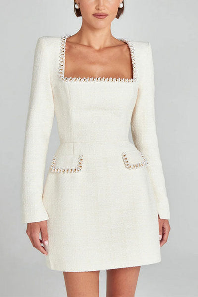 Lucilyn - Festliches Kleid Damen U-Ausschnitt Perlen