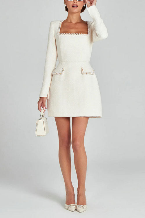 Lucilyn - Festliches Kleid Damen U-Ausschnitt Perlen