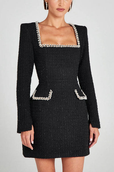 Lucilyn - Festliches Kleid Damen U-Ausschnitt Perlen