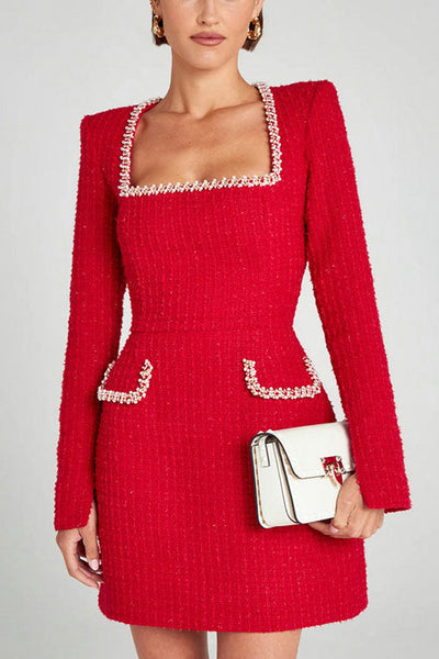 Lucilyn - Festliches Kleid Damen U-Ausschnitt Perlen