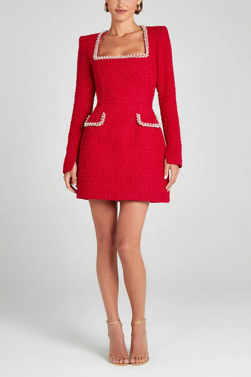 Lucilyn - Festliches Kleid Damen U-Ausschnitt Perlen