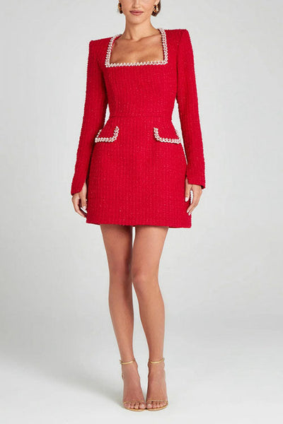 Lucilyn - Festliches Kleid Damen U-Ausschnitt Perlen