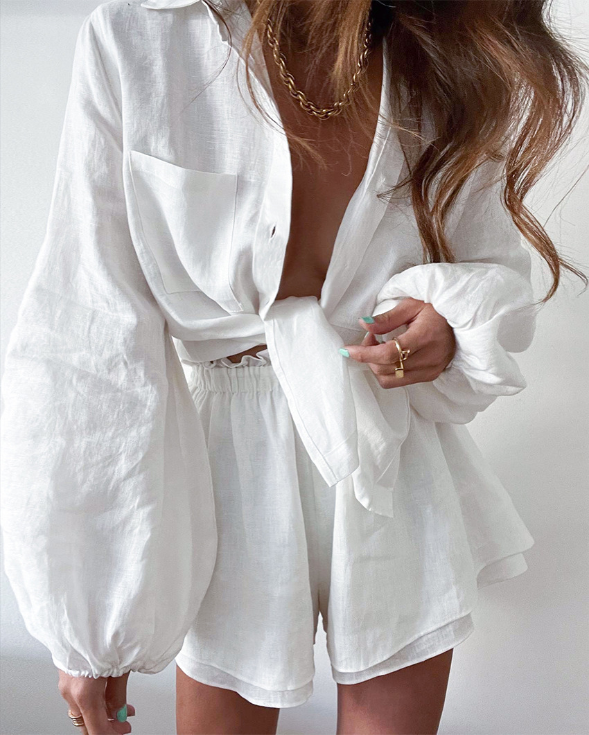 Lanna - stylisches leinen set aus hemd und shorts