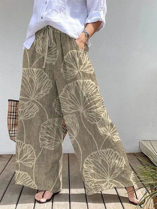 Weite Leinenhose | Boho-Stil & Floral | Luftig & Bequem